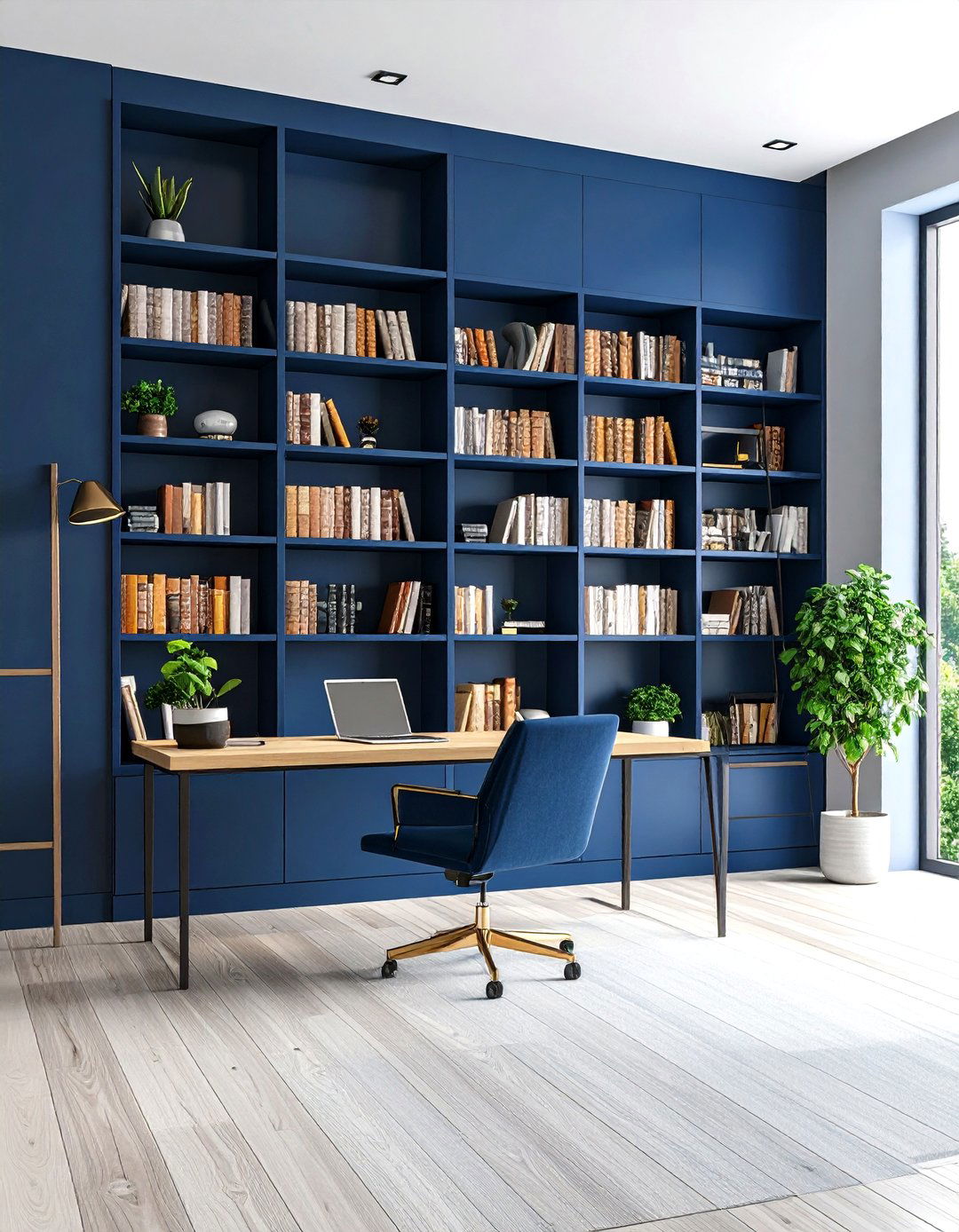 Home Office with Custom Floor to Ceiling Bookshelves - 30 patricketsesfantomes.com what is interior design ideas