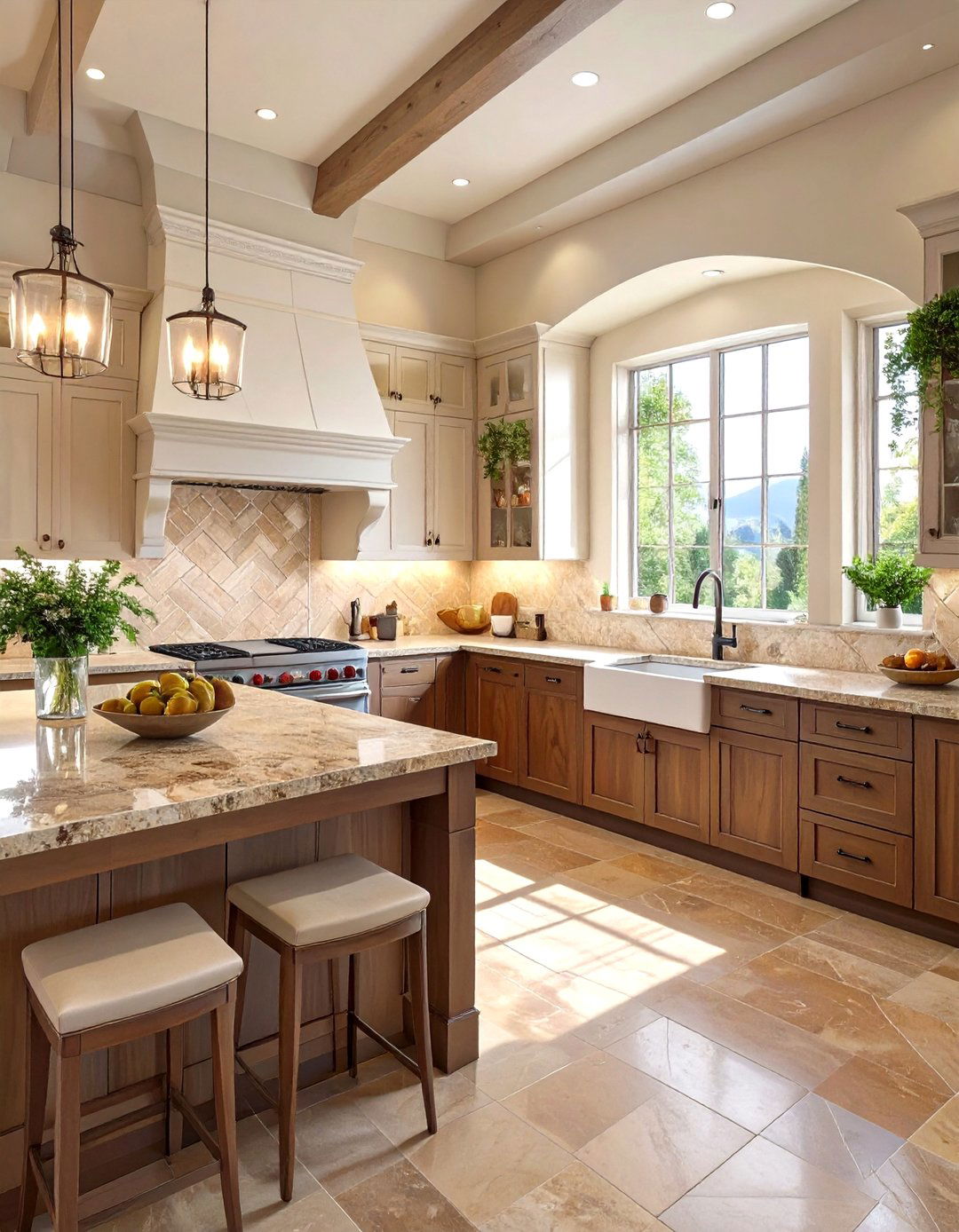 Honed Travertine Tile Backsplash - 30 backsplash ideas for fantasy brown granite countertops