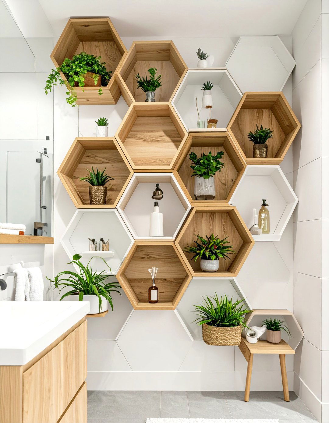 Honeycomb Hexagon Bathroom Shelves - 30 bathroom shelving ideas