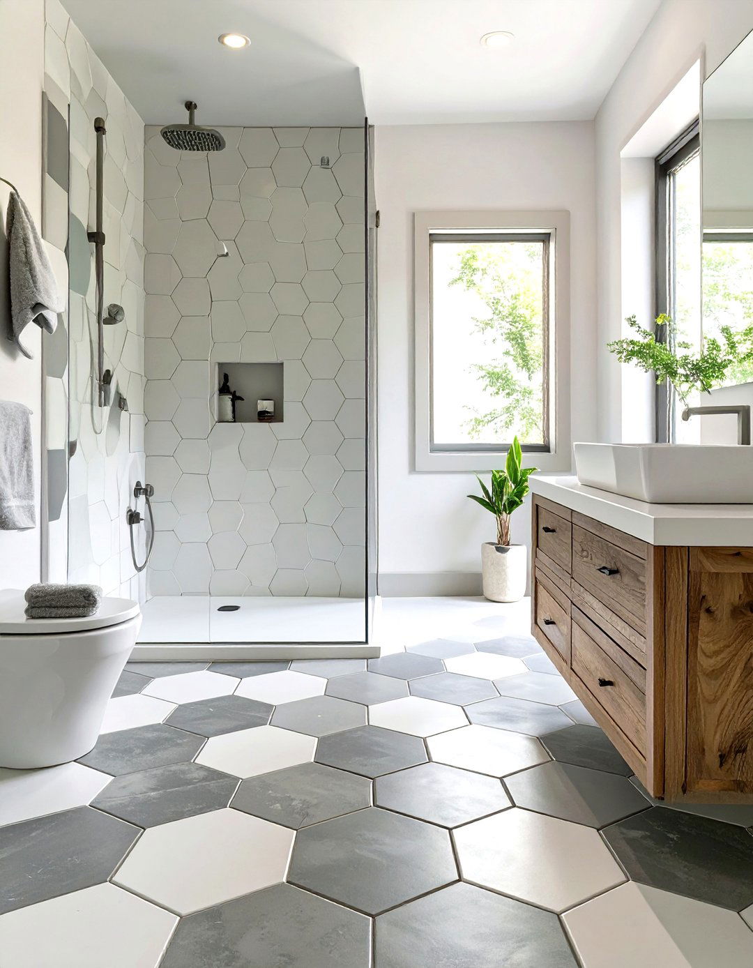 Honeycomb Hexagon Tile Master Bathroom - 30 master bathroom tile ideas