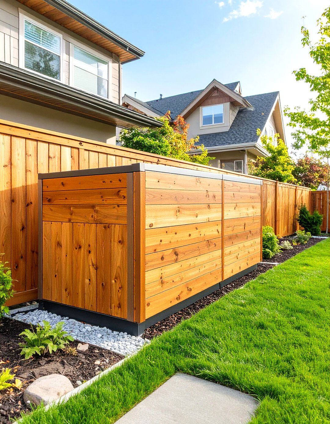 Horizontal Fence Style Garbage Can Enclosure - 30 outdoor garbage can storage ideas