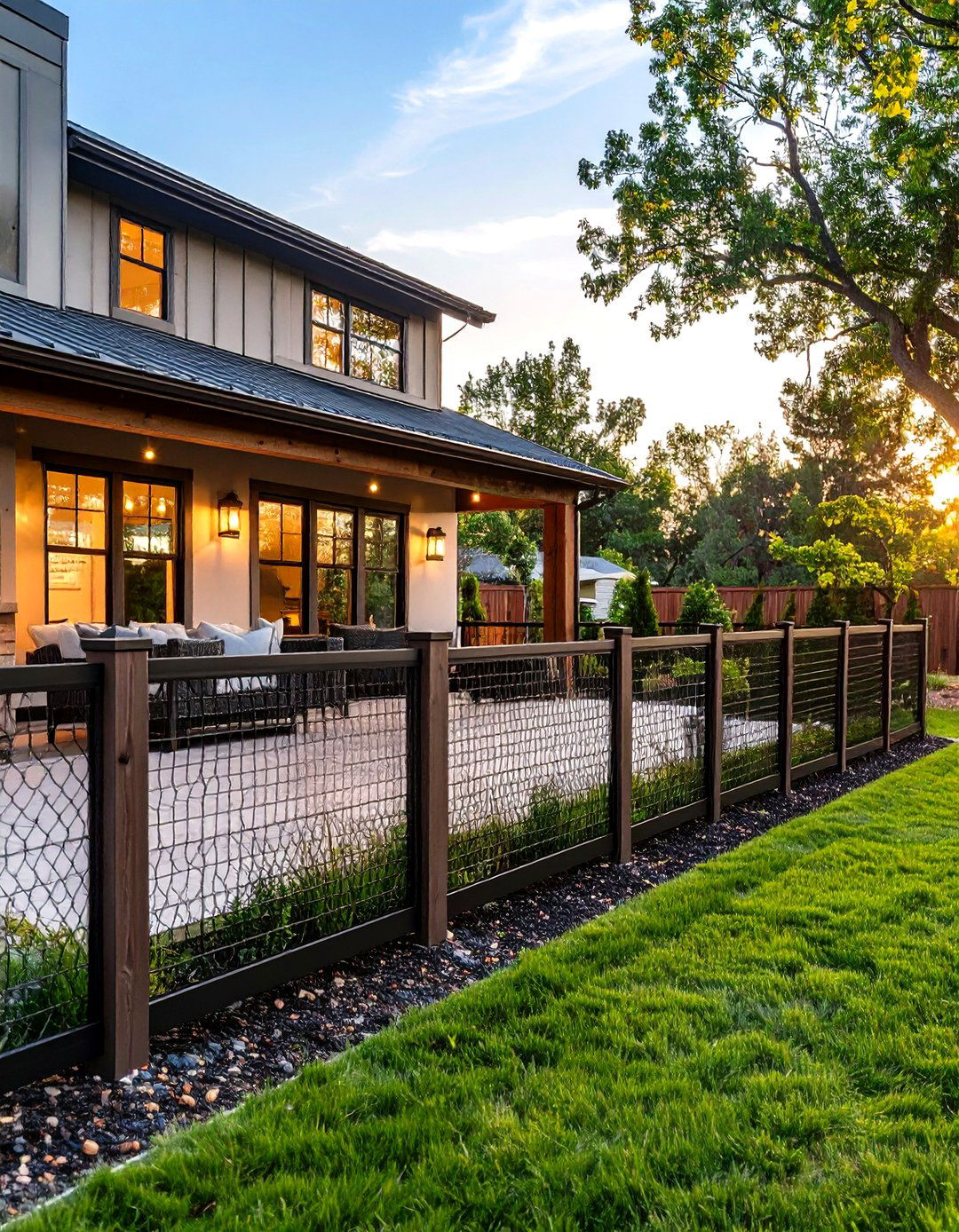 Horizontal Hog Wire Panel Patio Fence - 30 patio fence ideas