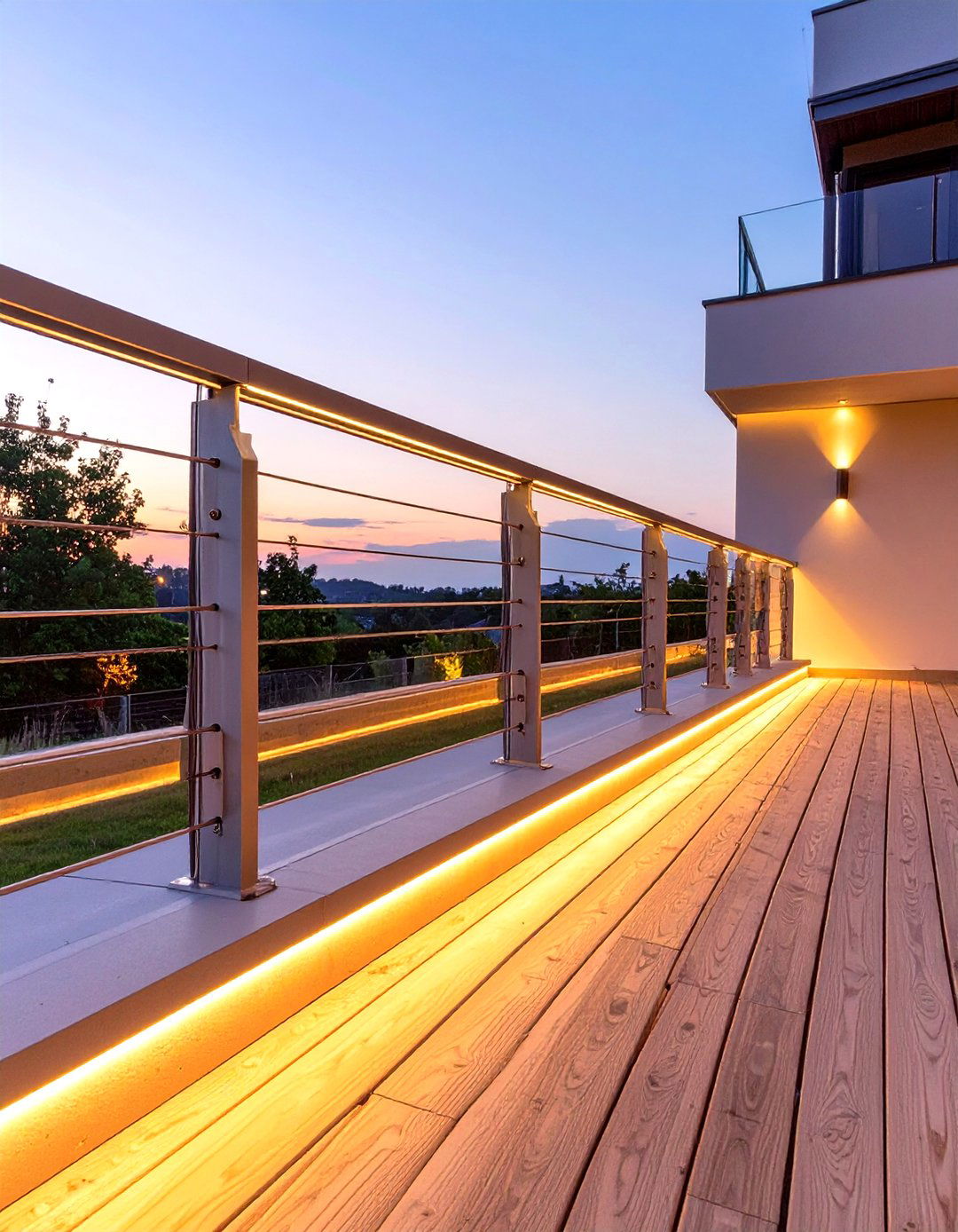 Horizontal Railing with Integrated Lighting - 30 horizontal deck railing ideas