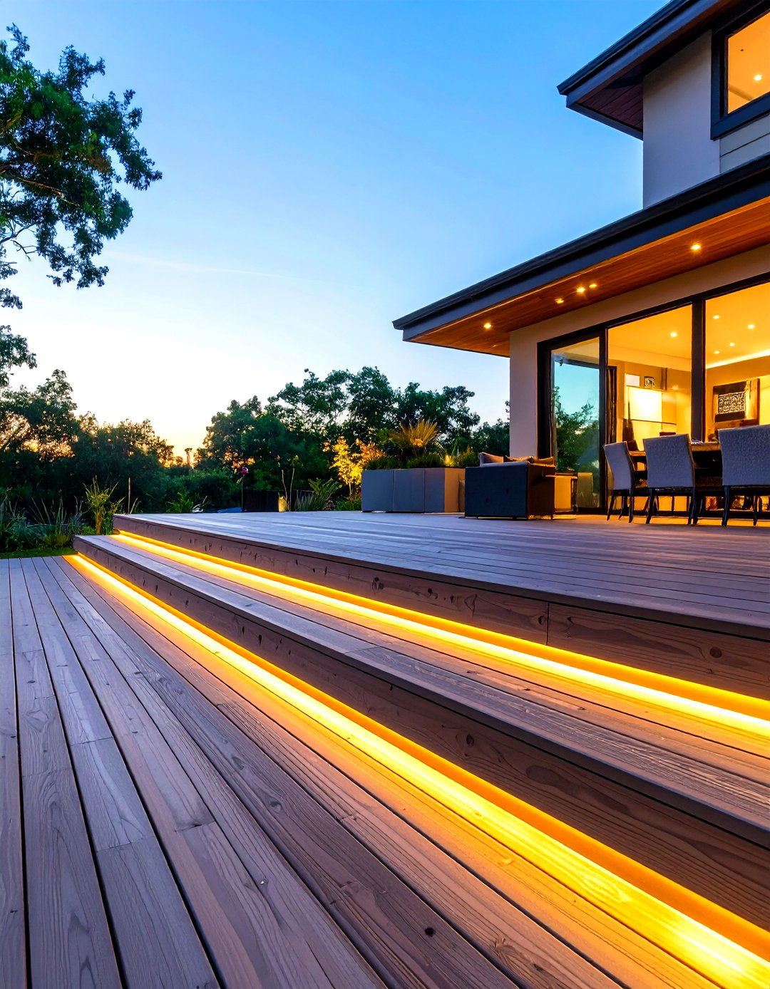 Horizontal Skirting with Built In Lighting - 30 horizontal deck skirting ideas
