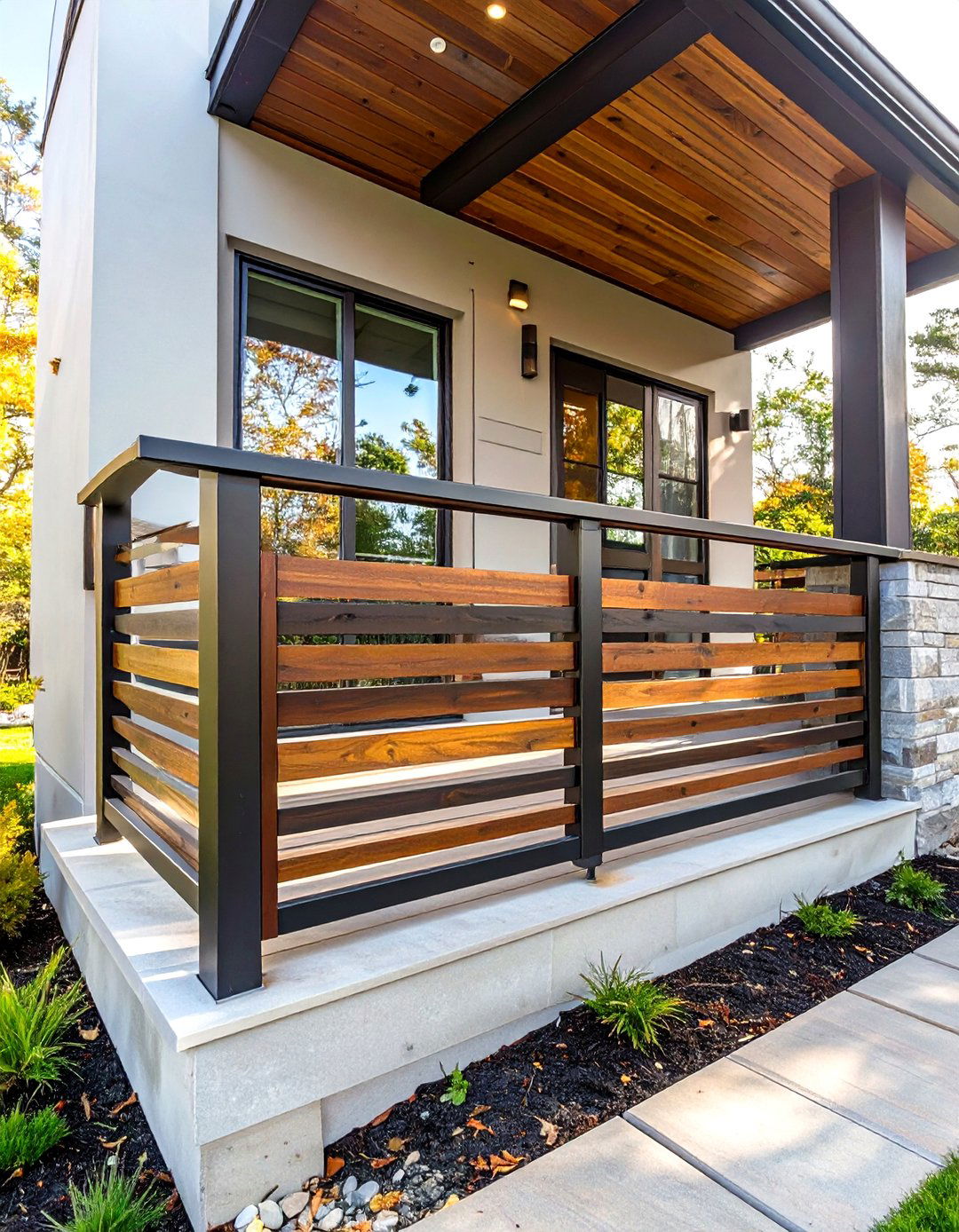 Horizontal Slat Wood Front Porch Railing - 30 wood front porch railing ideas
