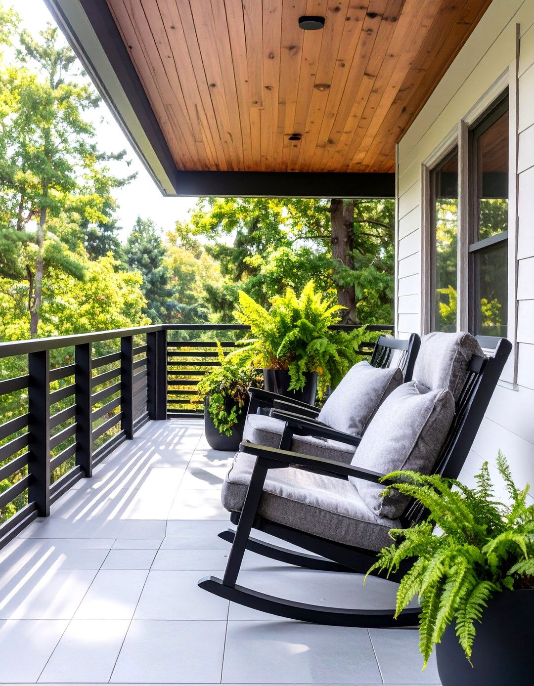 Horizontal Slat Wood Porch Railing - 30 modern front porch railing ideas
