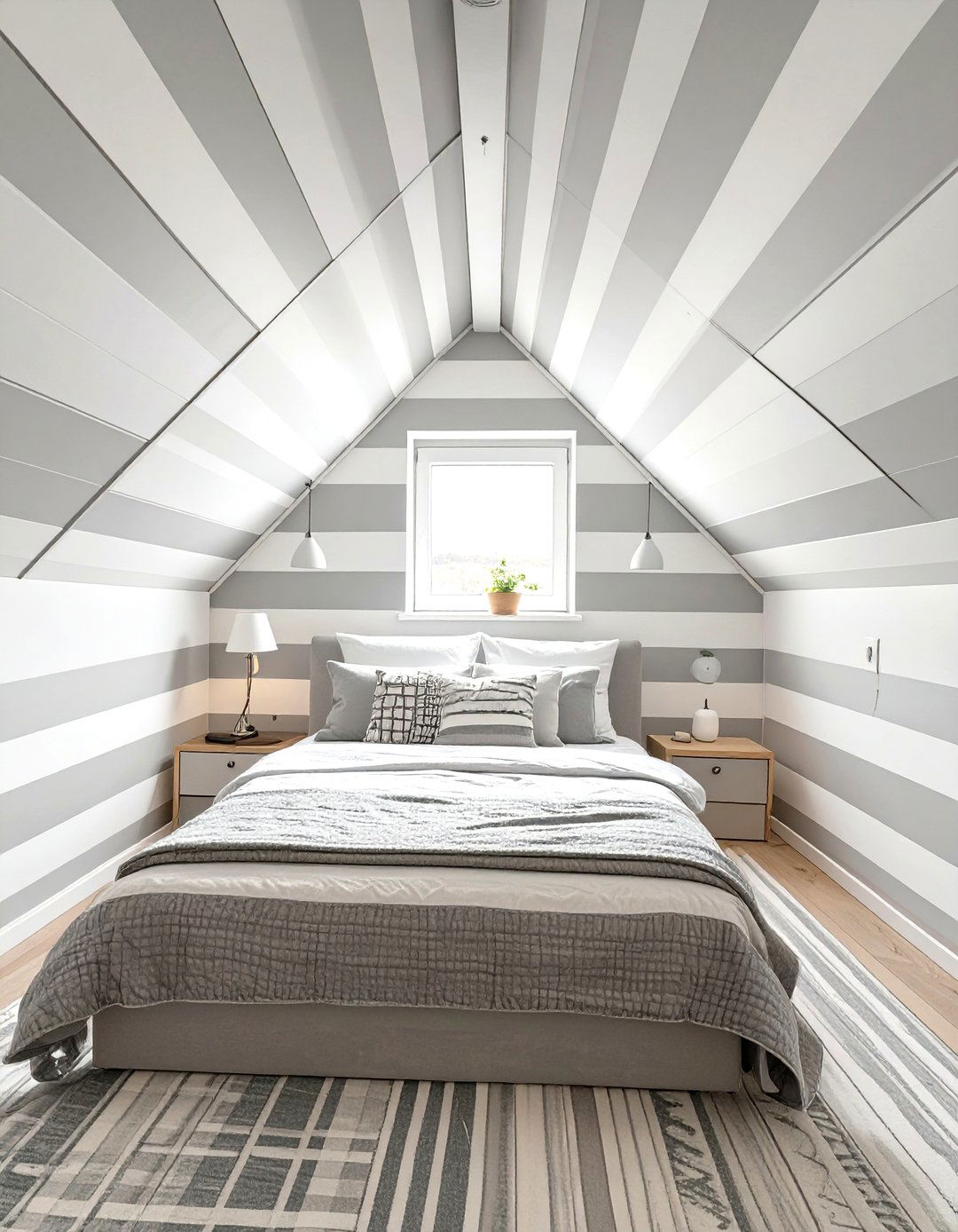 Horizontal Stripes to Widen the Room - 30 small attic bedroom low sloped ceiling bedroom ideas