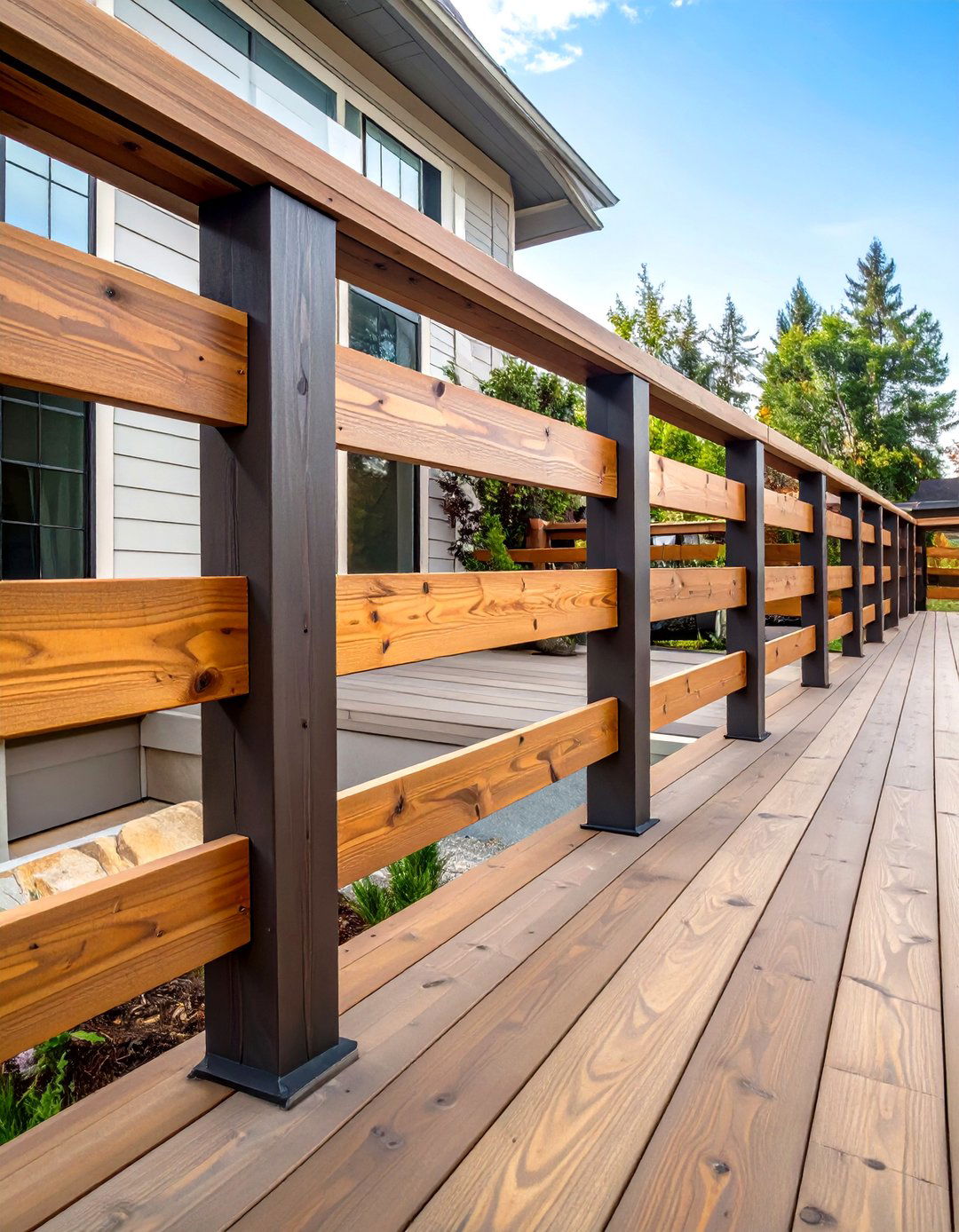 Horizontal Wood Plank Deck Railing - 30 wood cheap deck railing ideas