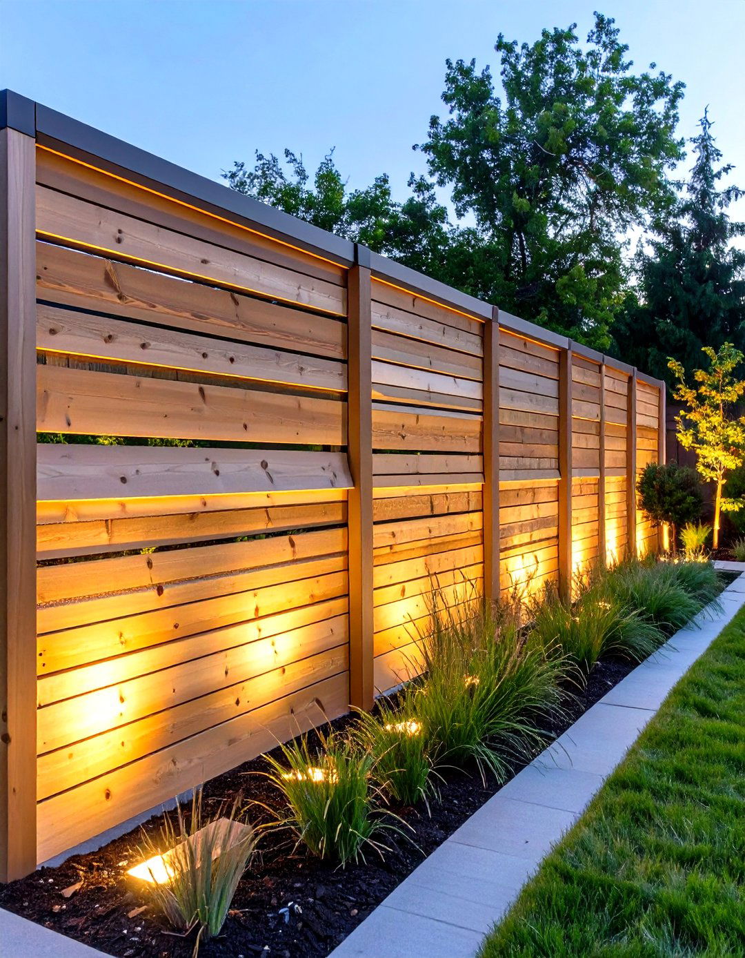 Horizontal Wood Slat Fence Backlighting - 30 outdoor fence lighting ideas