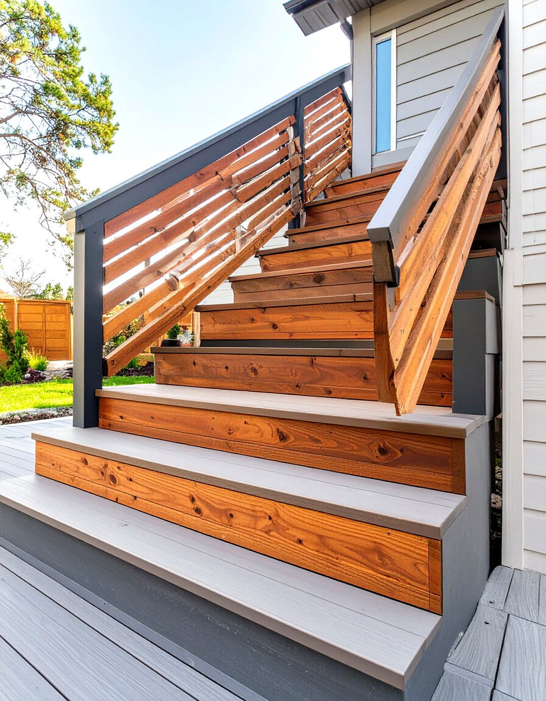 Slatted Railing 30 Wood Deck Stair Railing Ideas for Safety and Style - We Love Home Blog
