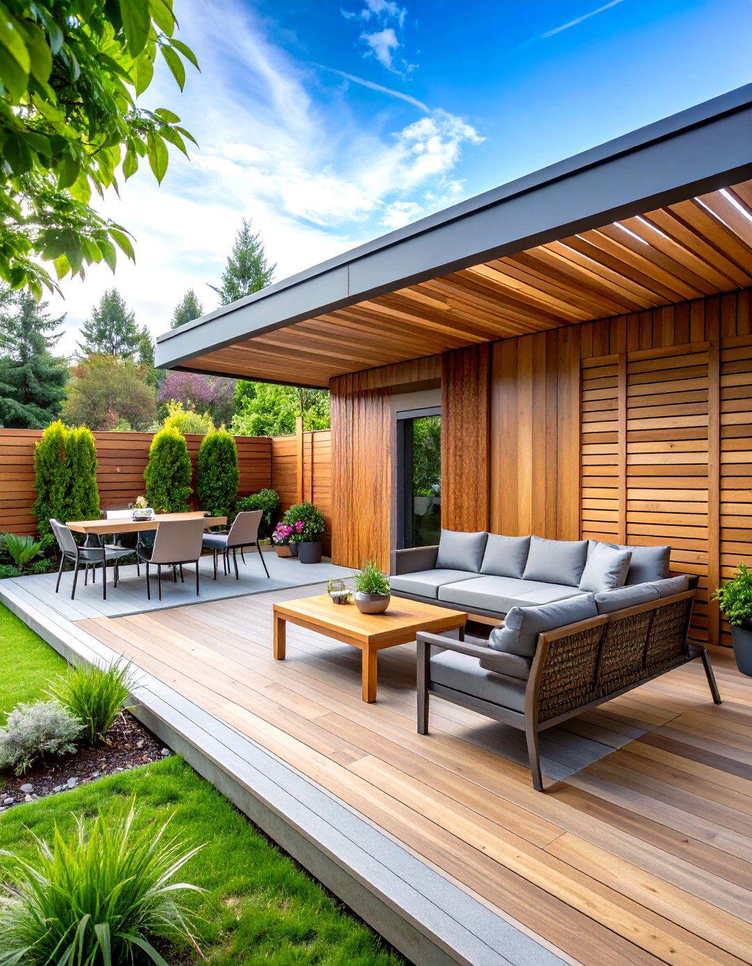 Horizontal Wood Slat Screen - 30 patio privacy ideas