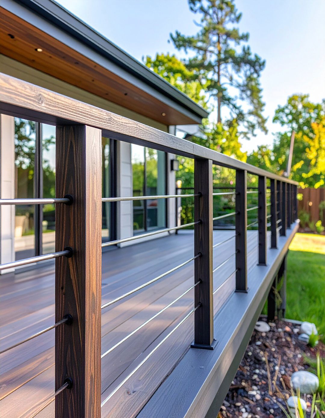 Horizontal Wood and Metal Railing - 30 modern deck railing ideas