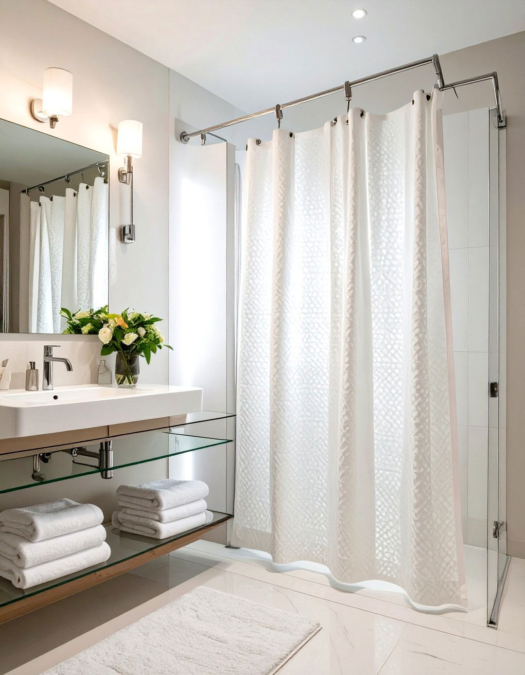 Hotel Inspired White Waffle Weave Shower Curtain - 30 elegant shower curtain ideas
