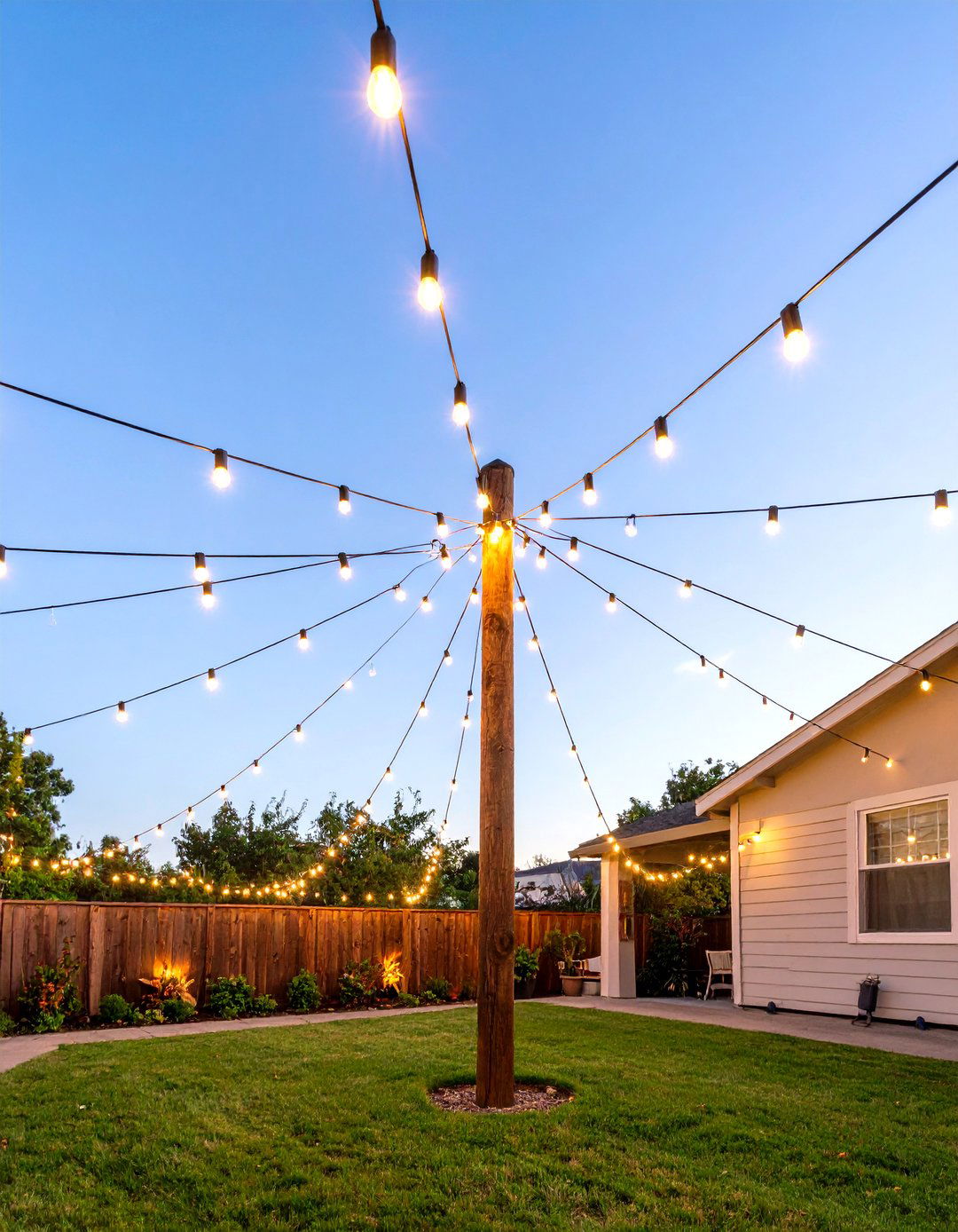 Hub and Spoke Patio String Light Design - 30 patio string light ideas