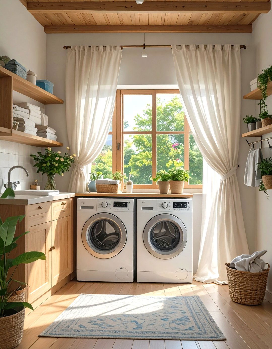 IKEA VIDGA Curtain Track to Conceal a Laundry Nook - 30 small laundry room ideas ikea