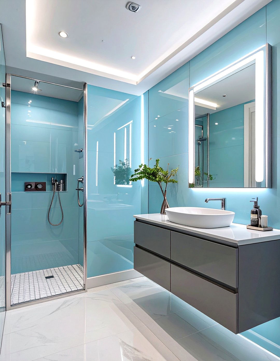 Ice Blue and Chrome Bathroom - 30 blue bathroom ideas