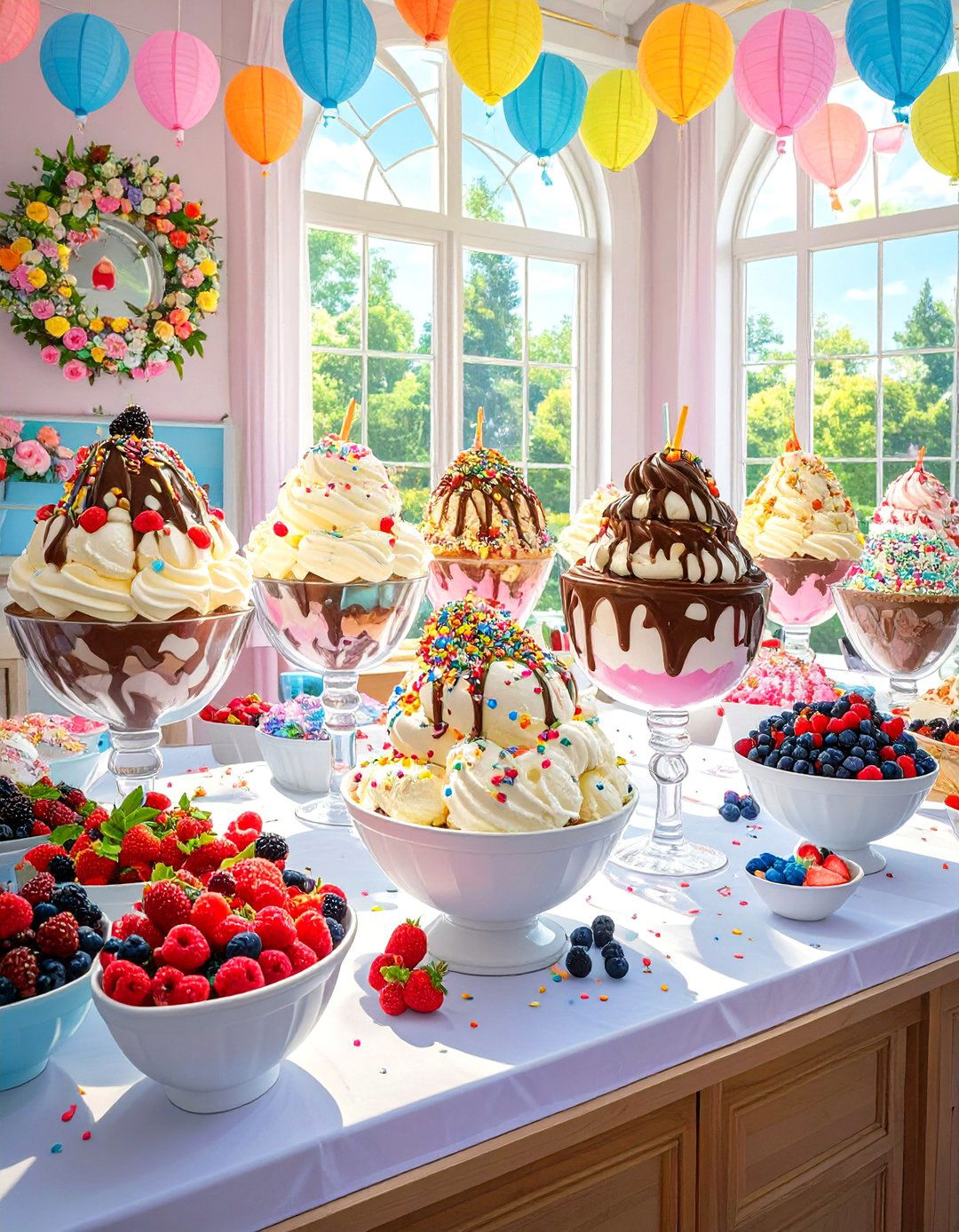 Ice Cream Sundae Bar with Sprinkles - 30 sprinkle baby shower ideas