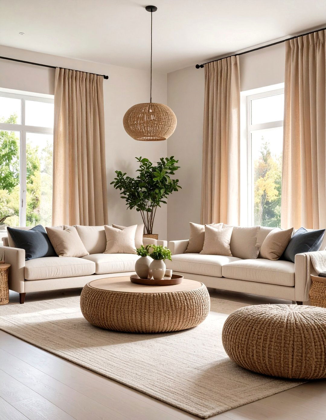 Identical Window Drapery Panels - 30 repetition in interior design ideas