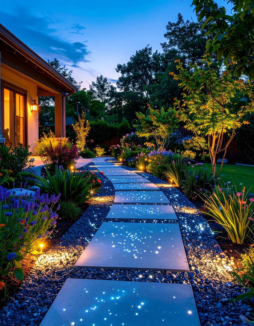 Illuminated Aggregate Walkway - 30 front yard walkway ideas