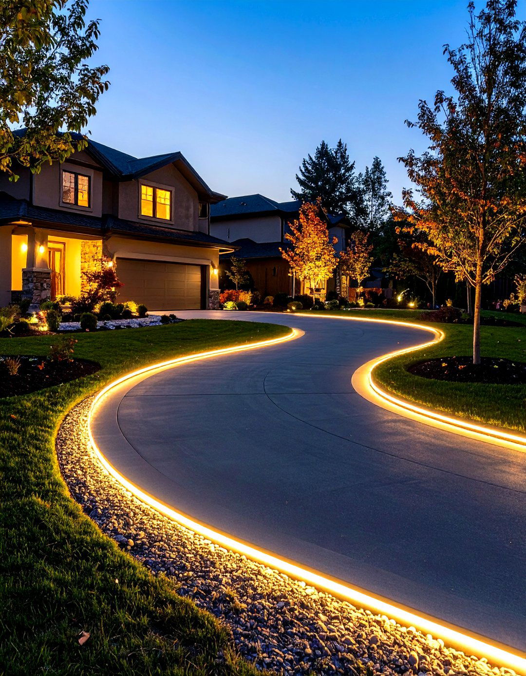 Illuminated Edge Half Circle Driveway - 30 front yard half circle driveway designs