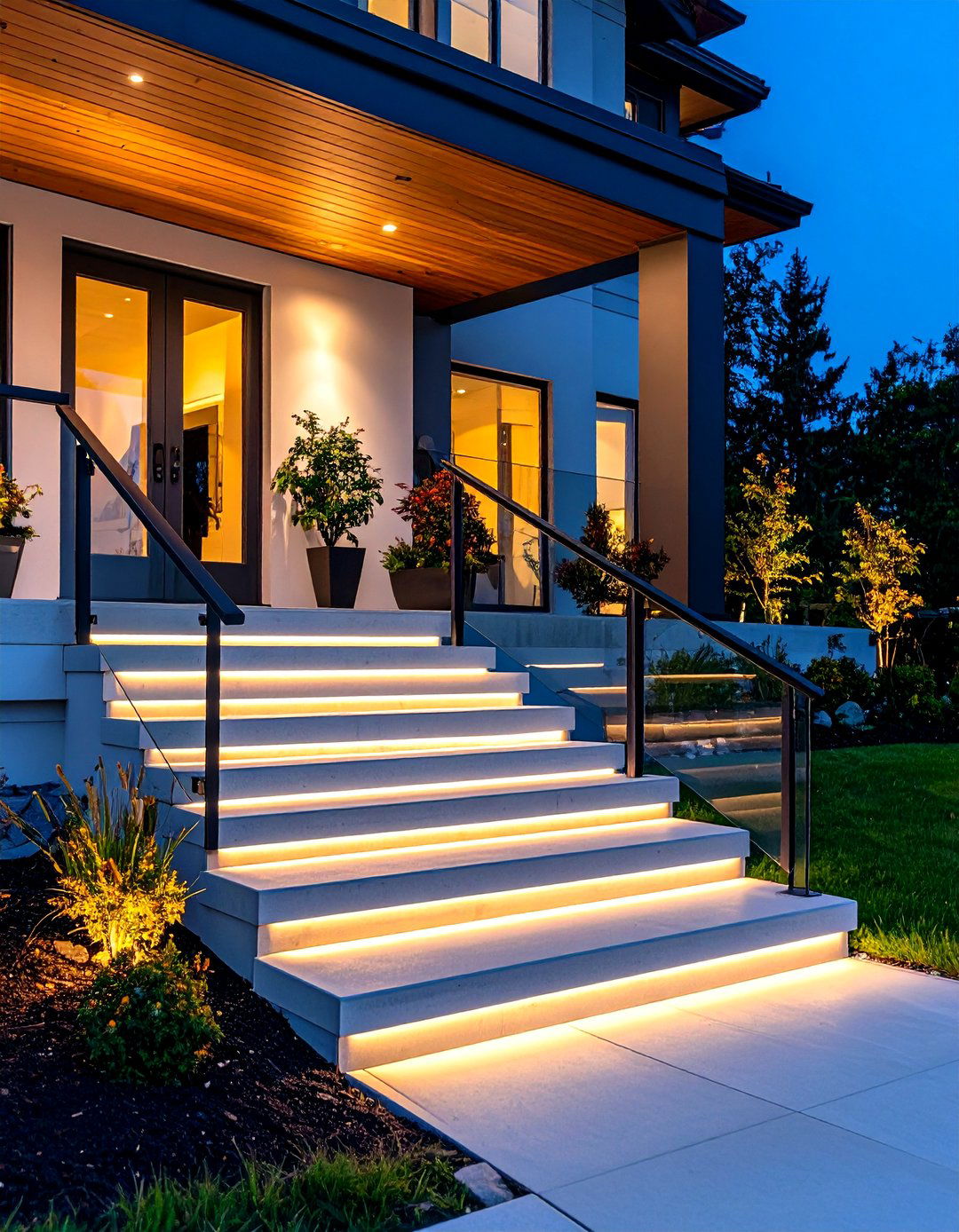 Illuminated Glass Panel Front Porch Steps - 30 front porch steps ideas