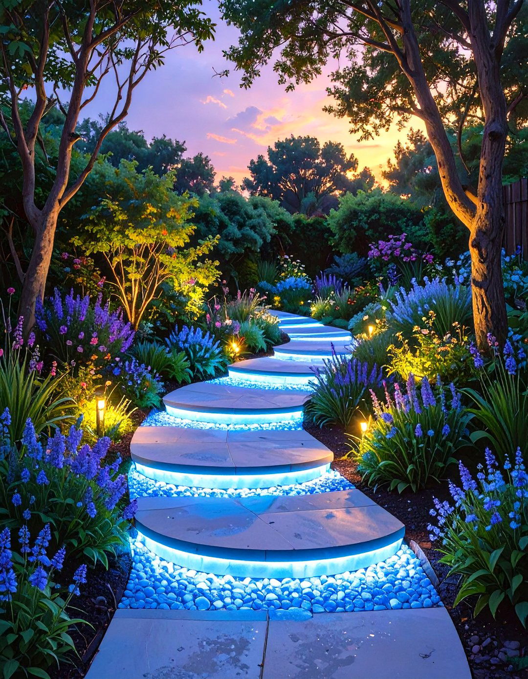 Illuminated Resin Garden Path - 30 modern garden path ideas