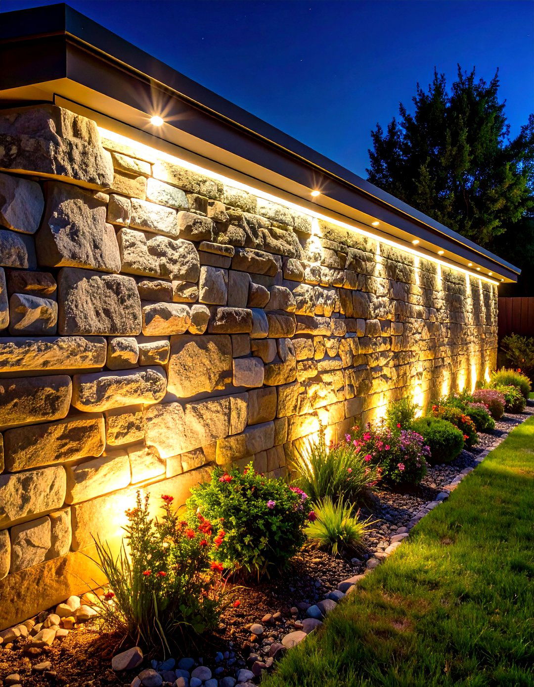 Illuminated Retaining Wall Design - 30 front yard retaining wall ideas