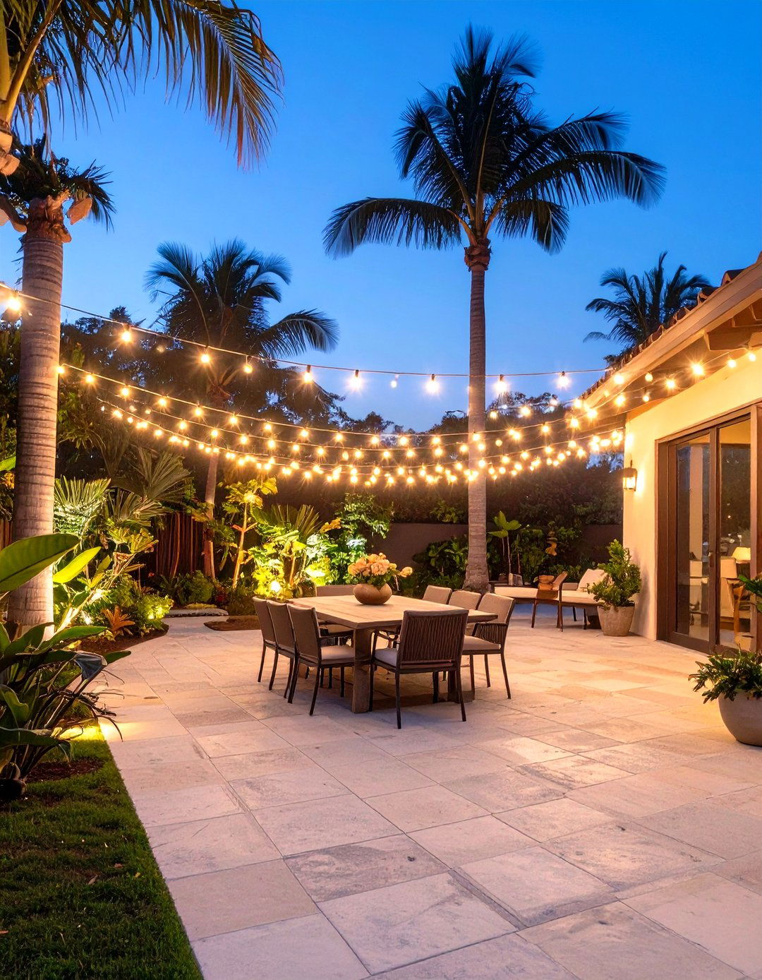 Illuminating with Ambient String Lights - 30 tropical backyard ideas