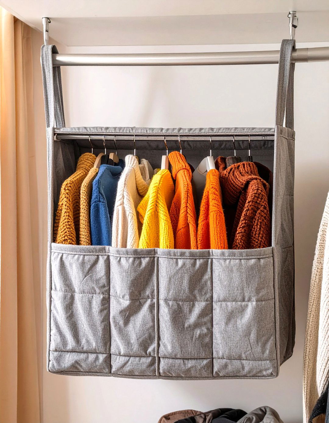Implement a Hanging Sweater Organizer - 30 small closet storage ideas