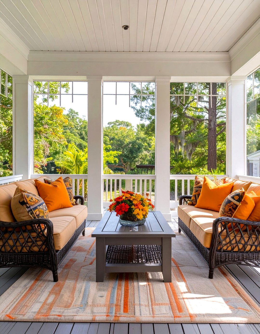 Implement a Symmetrical Furniture Arrangement - 30 screened in porch decorating ideas