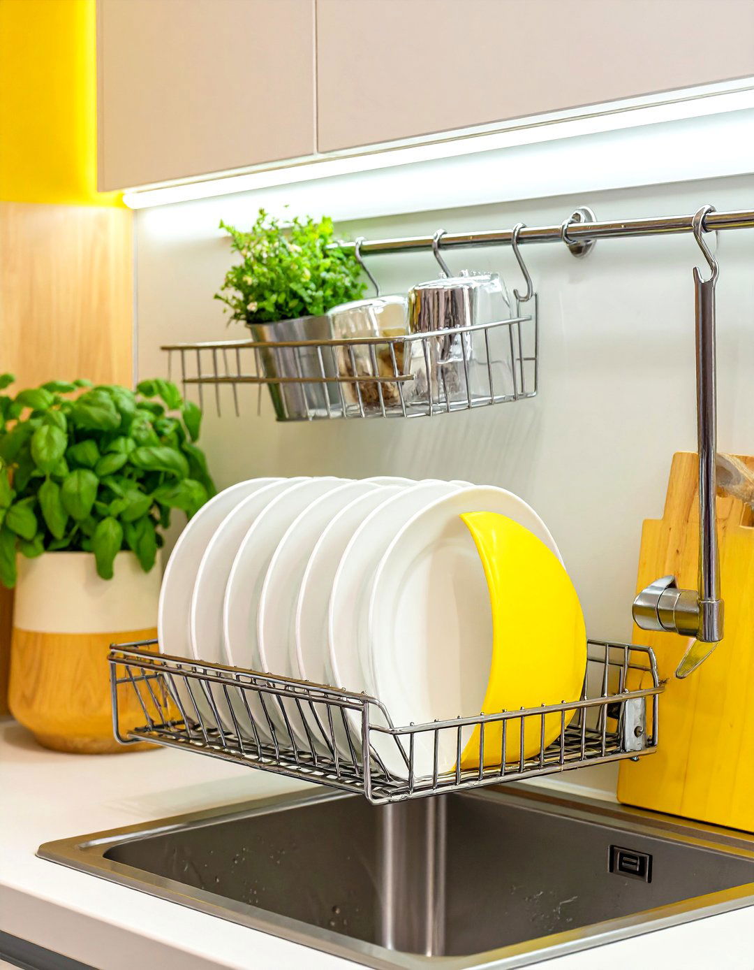 Implement a Wall Mounted Folding Dish Rack - 30 small kitchen storage ideas