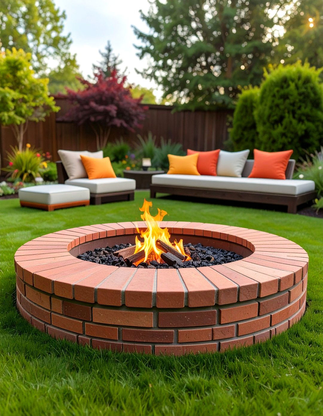 In Ground Brick Fire Pit with Lawn Seating - 30 small backyard fire pit ideas landscaping