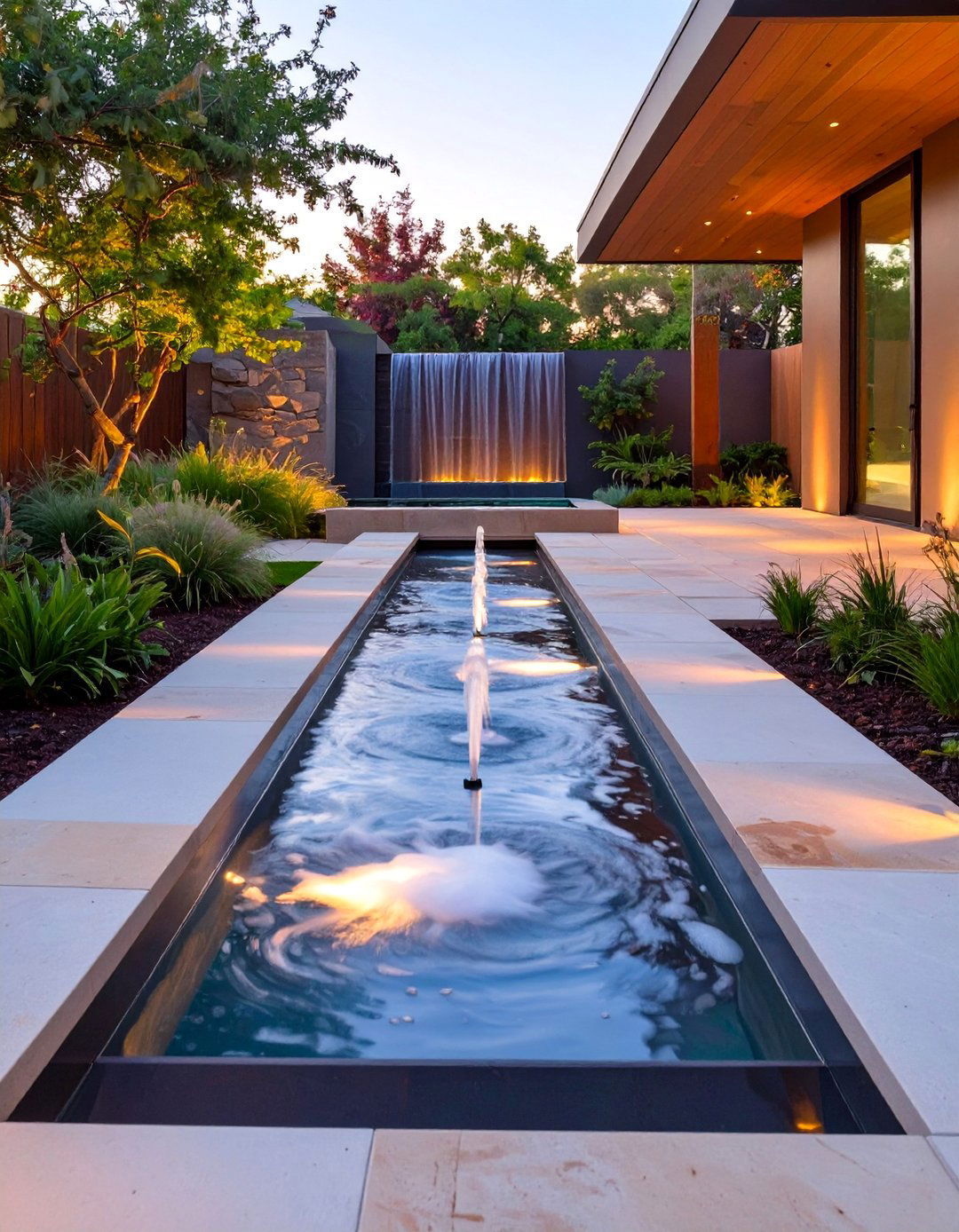 In Ground Trough Fountain - 30 backyard waterfall ideas