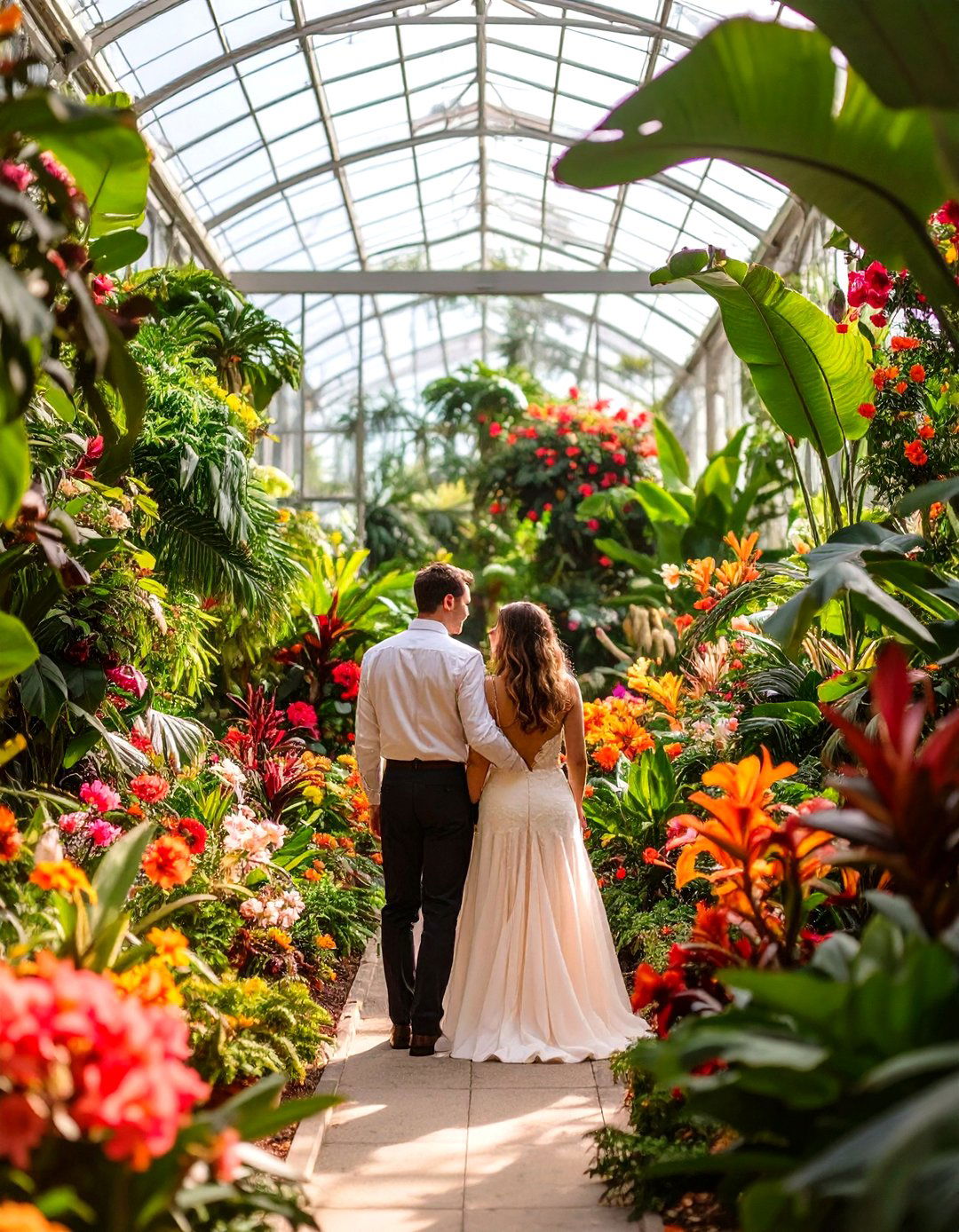 In a Botanical Garden Greenhouse - 30 outdoor engagement photo ideas