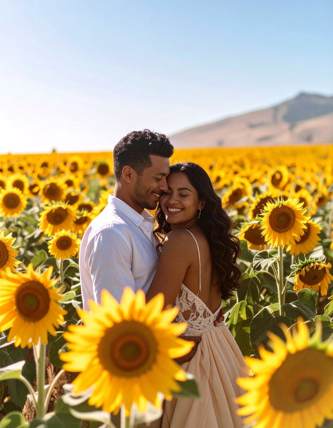 In a Sunflower Field - 30 outdoor engagement photo ideas