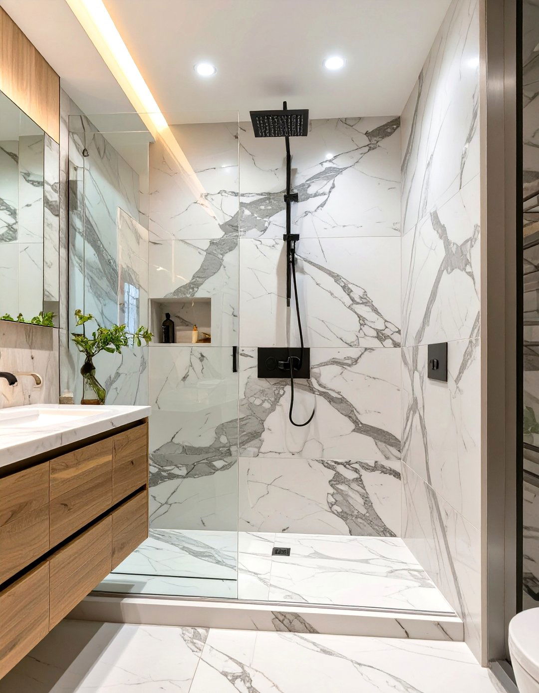 Incorporate Natural Stone Slab Walls - 30 shower renovation ideas