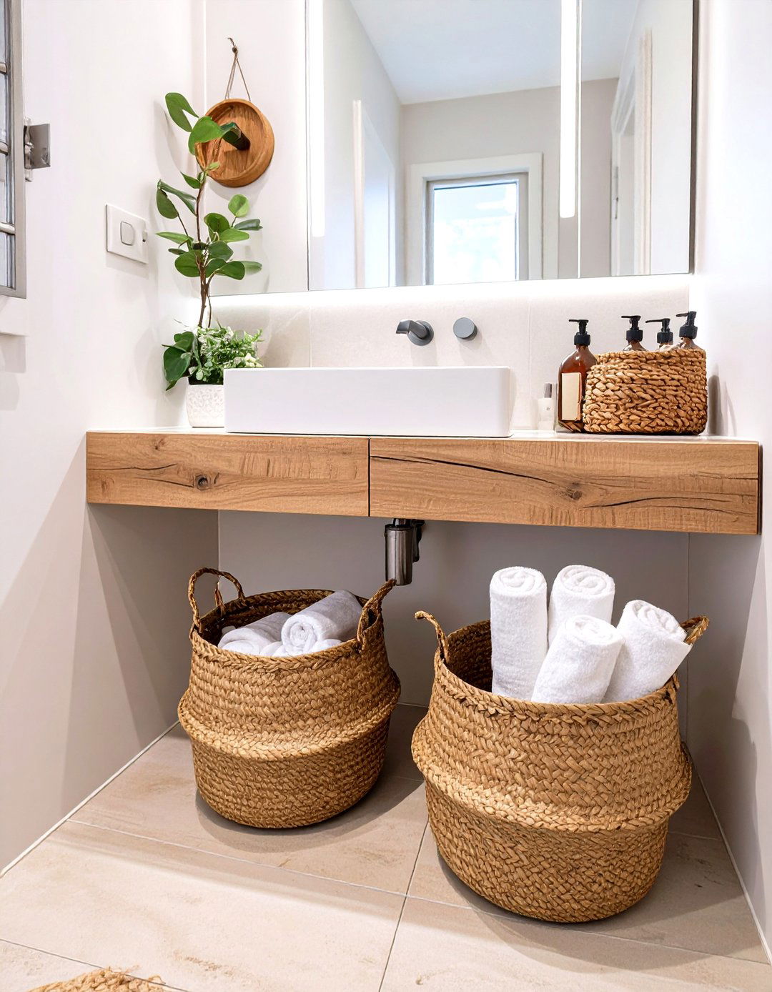 Incorporate Woven Basket Storage - 30 small guest bathroom ideas