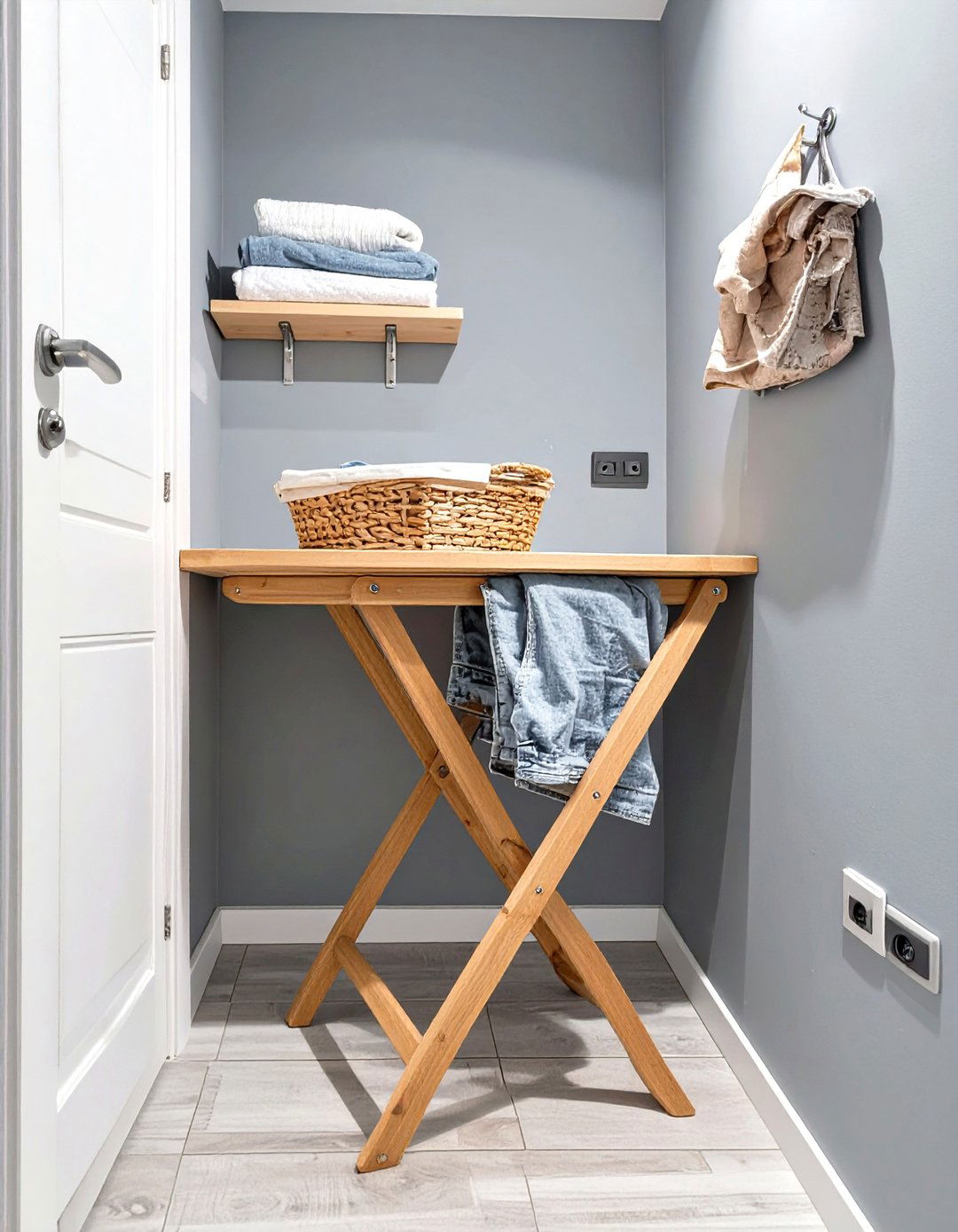 Incorporate a Fold Down Wall Mounted Table - 30 tiny laundry room ideas