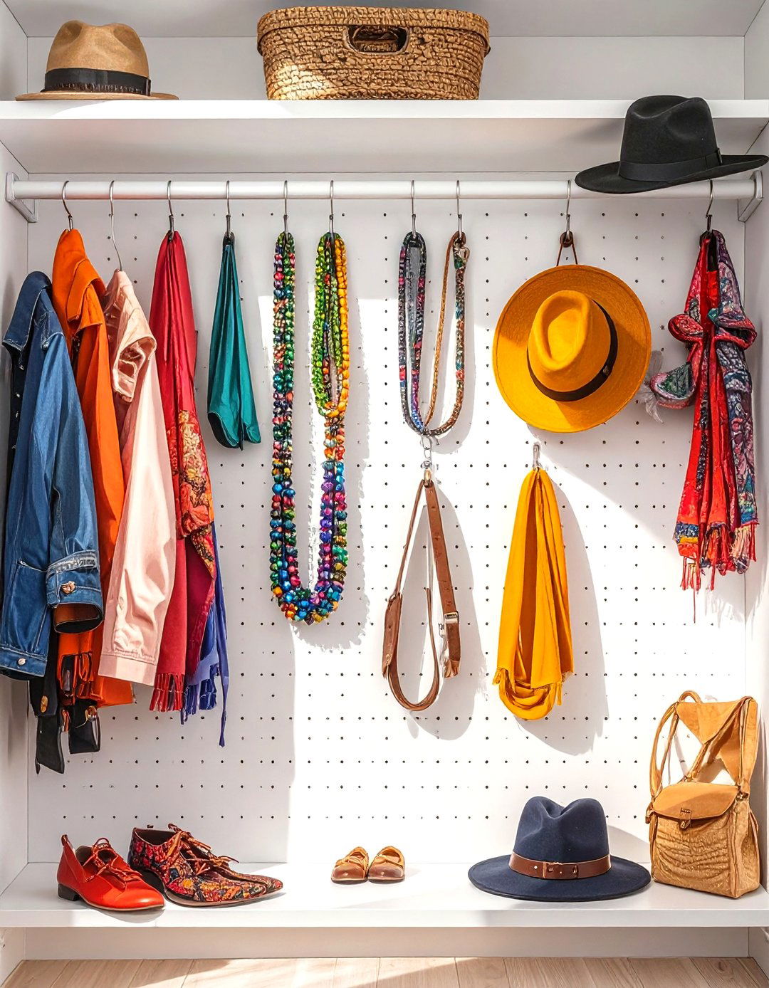 Incorporate a Pegboard for Accessories - 30 ways to organize your closet ideas