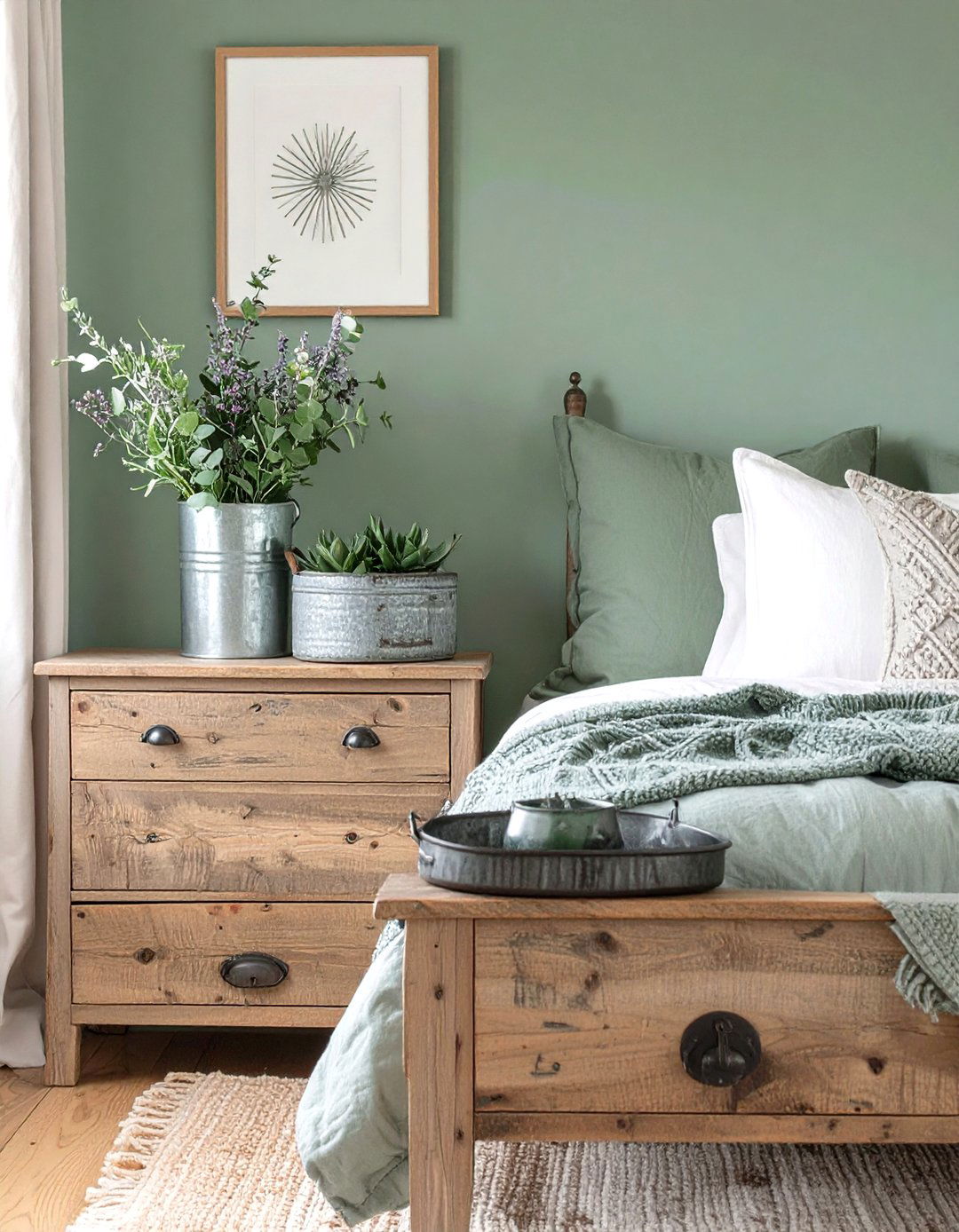 Incorporating Galvanized Metal Accents - 30 rustic sage green bedroom ideas