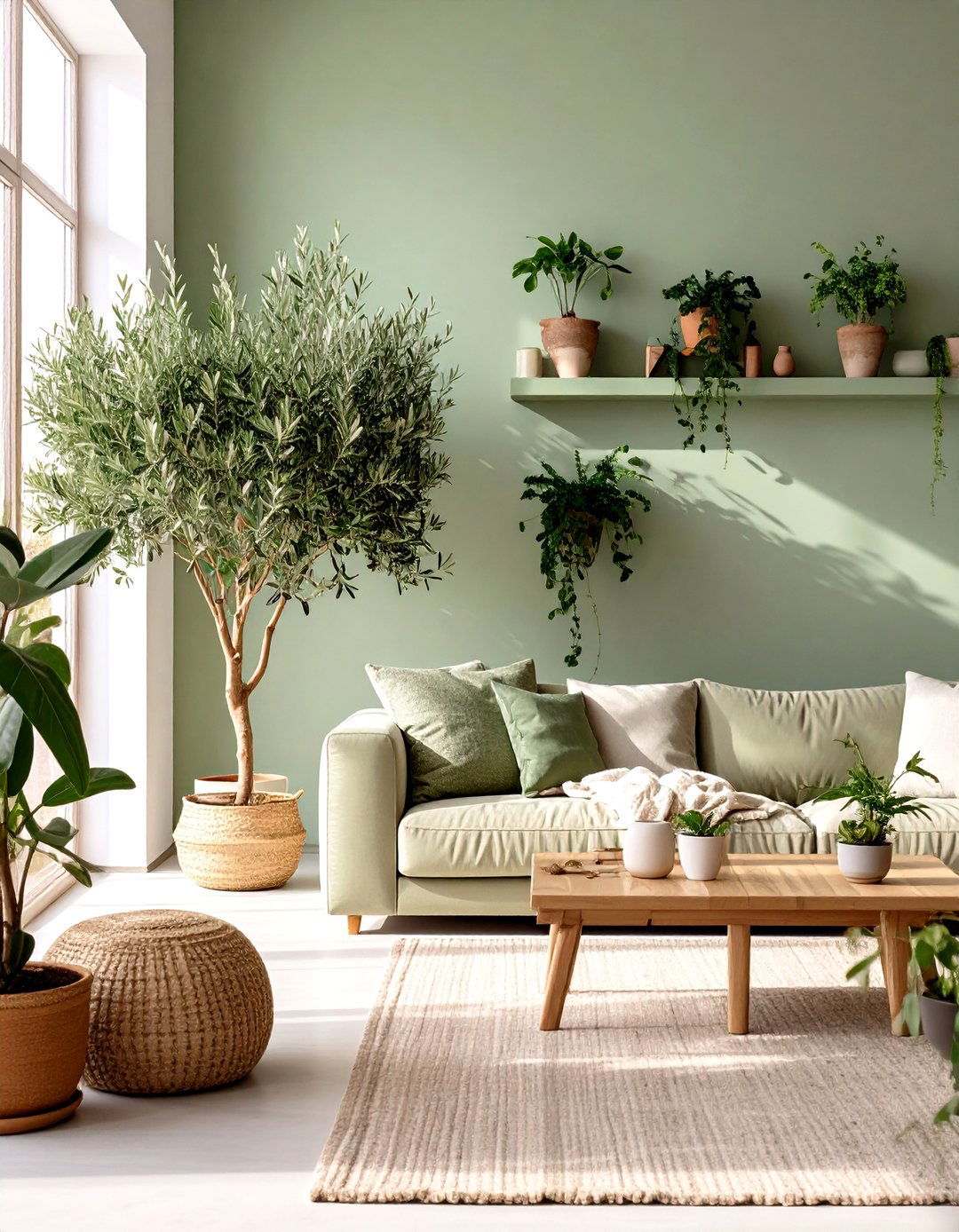 Incorporating Sage Green Through Plants - 30 sage green living room ideas