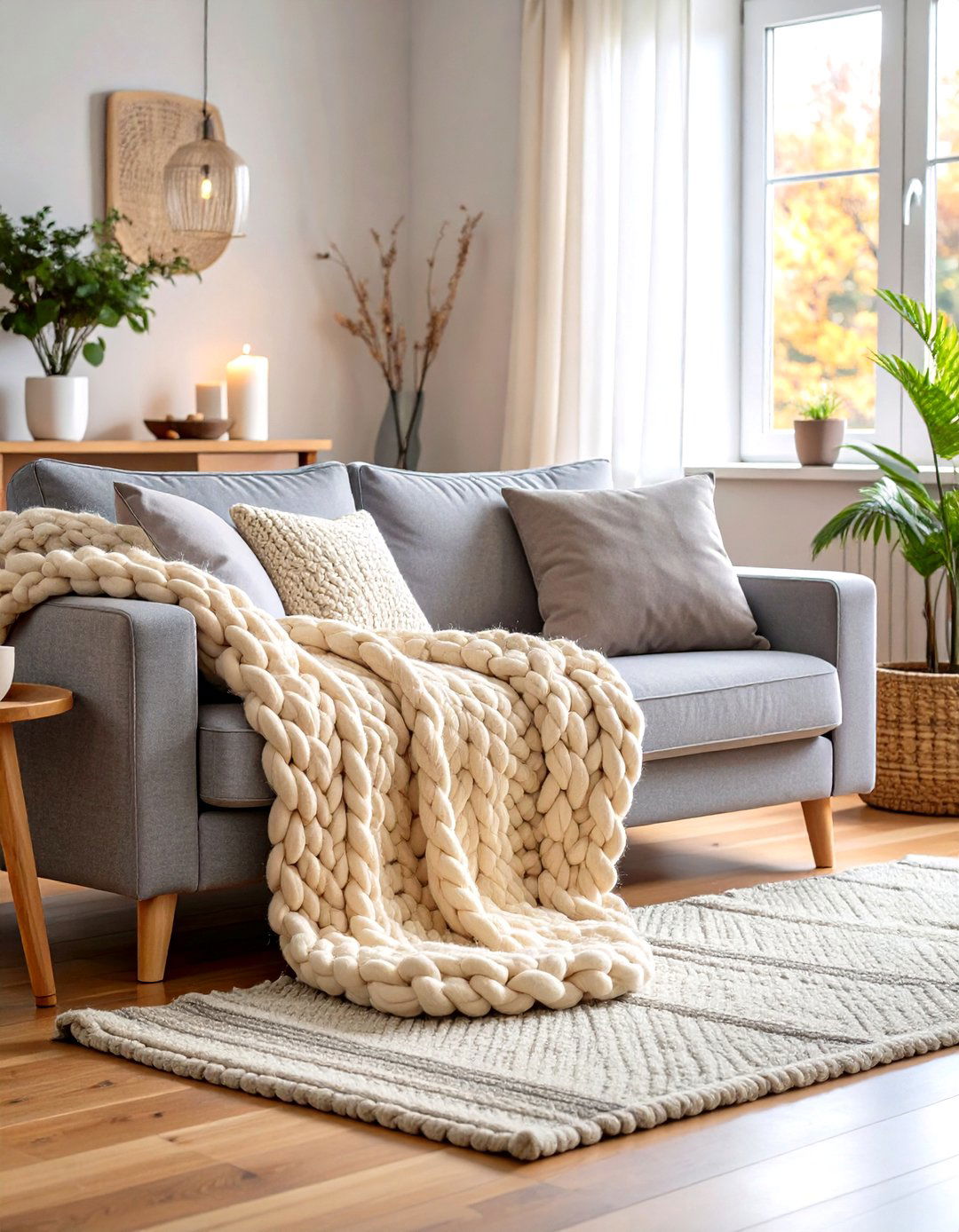 Incorporating Soft Chunky Knit Blankets - 30 rustic living room ideas