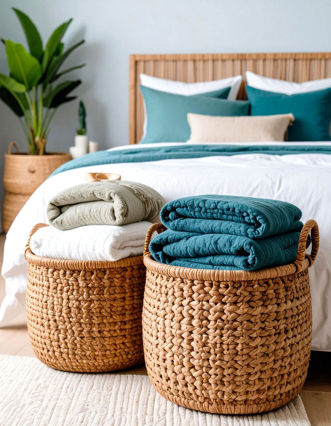 Incorporating Woven Storage Baskets - 30 pottery barn bedroom ideas