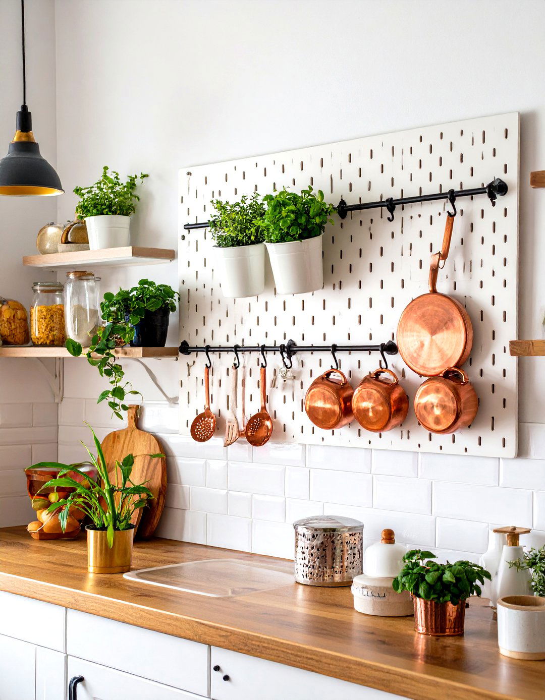 Incorporating a Pegboard Wall Organizer - 30 small kitchen design ideas