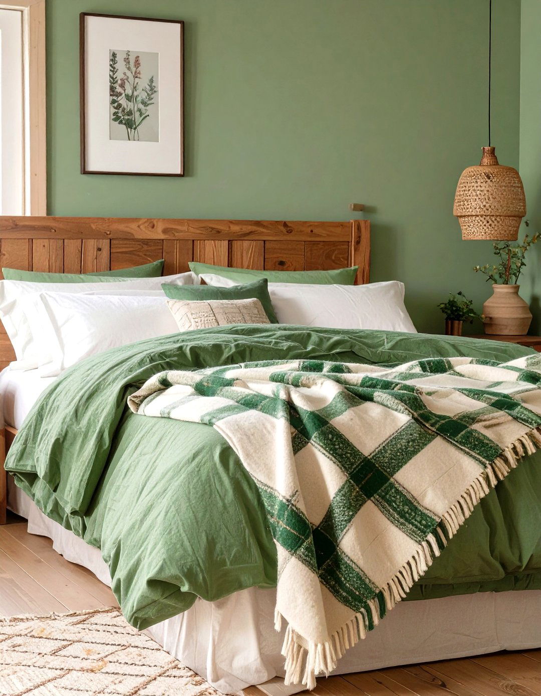 Incorporating a Plaid Pattern - 30 rustic sage green bedroom ideas