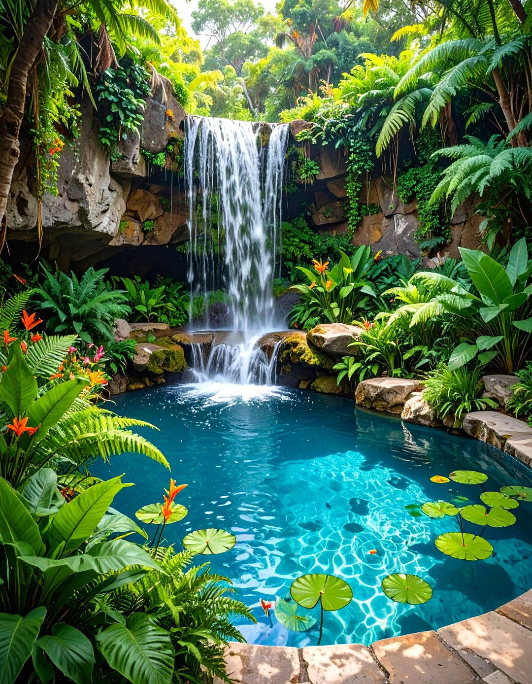 Incorporating a Plunge Pool with a Waterfall - 30 tropical backyard ideas