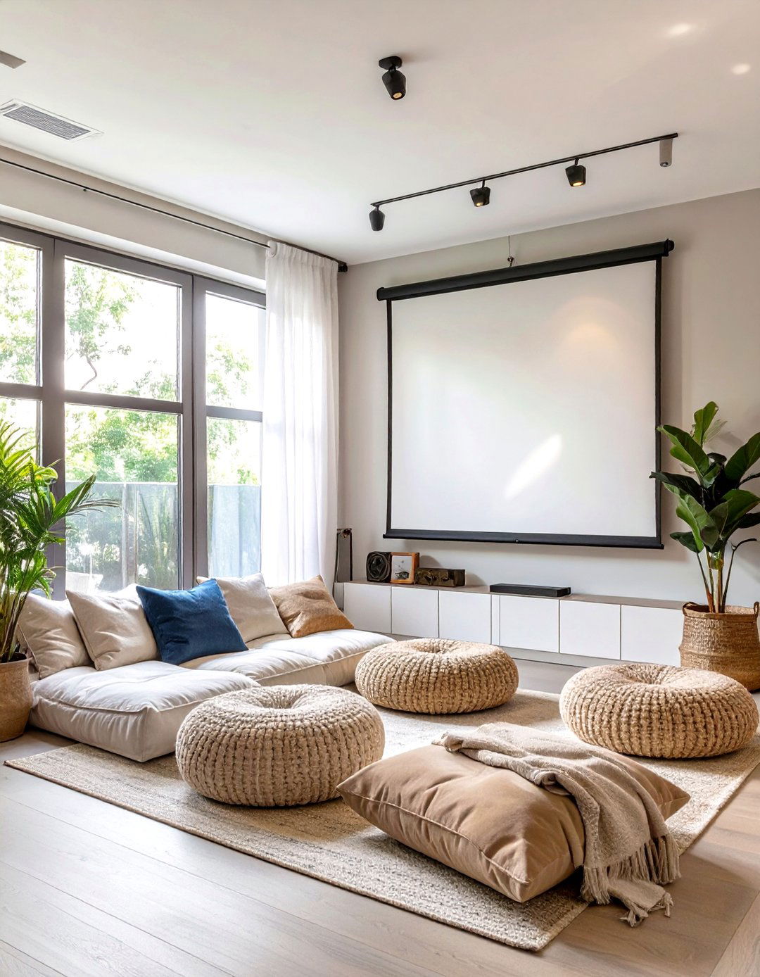 Incorporating a Pull Down Projector Screen Over the TV - 30 simple small living room ideas with tv