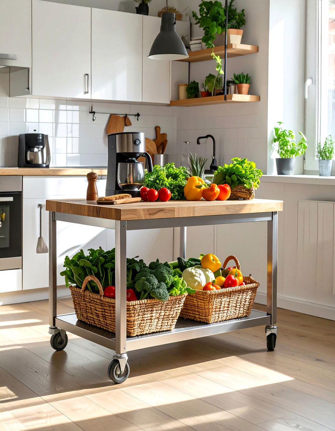 Incorporating a Rolling Kitchen Cart - 30 small apartment kitchen ideas