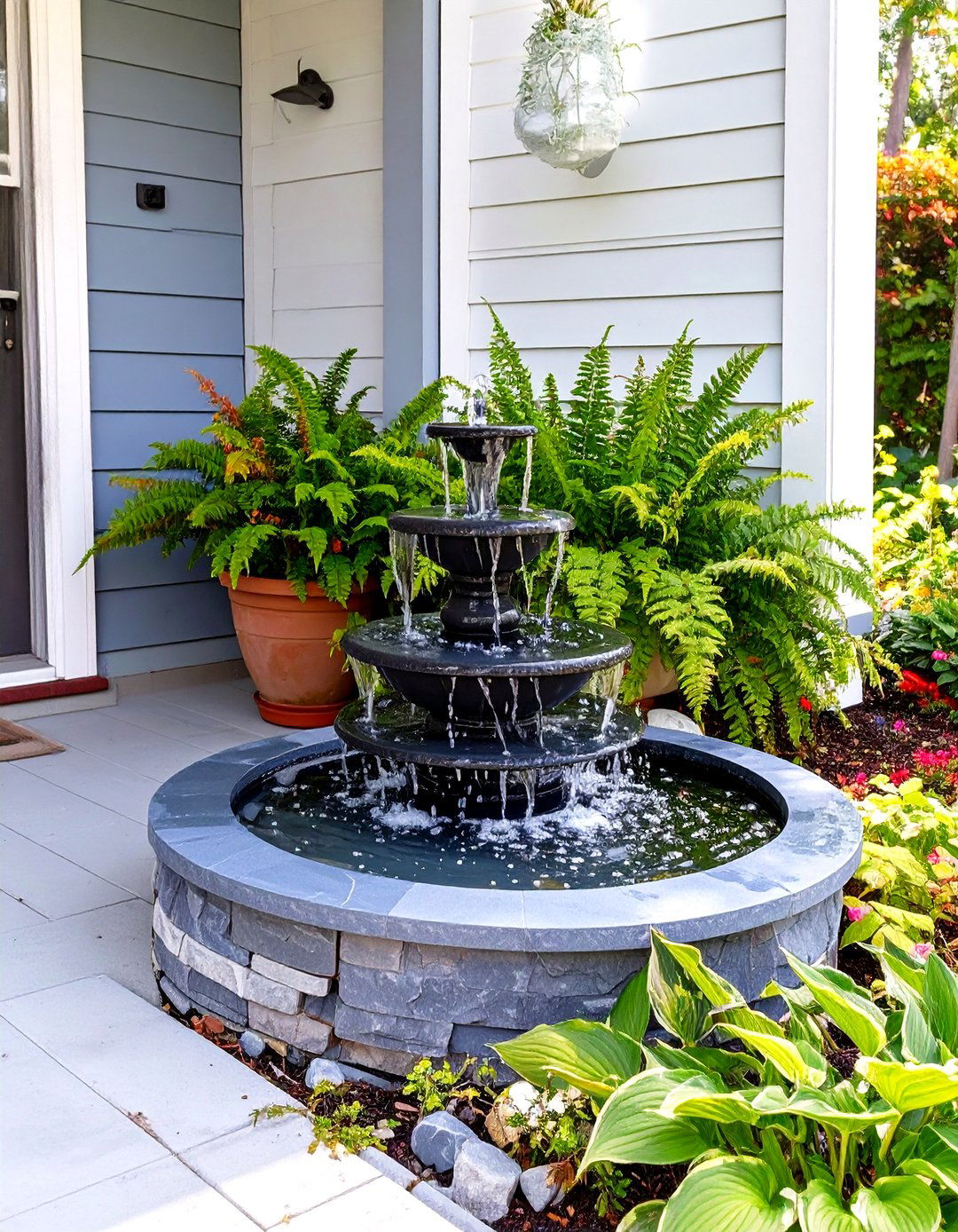 Incorporating a Small Water Feature - 30 small front porch landscaping ideas