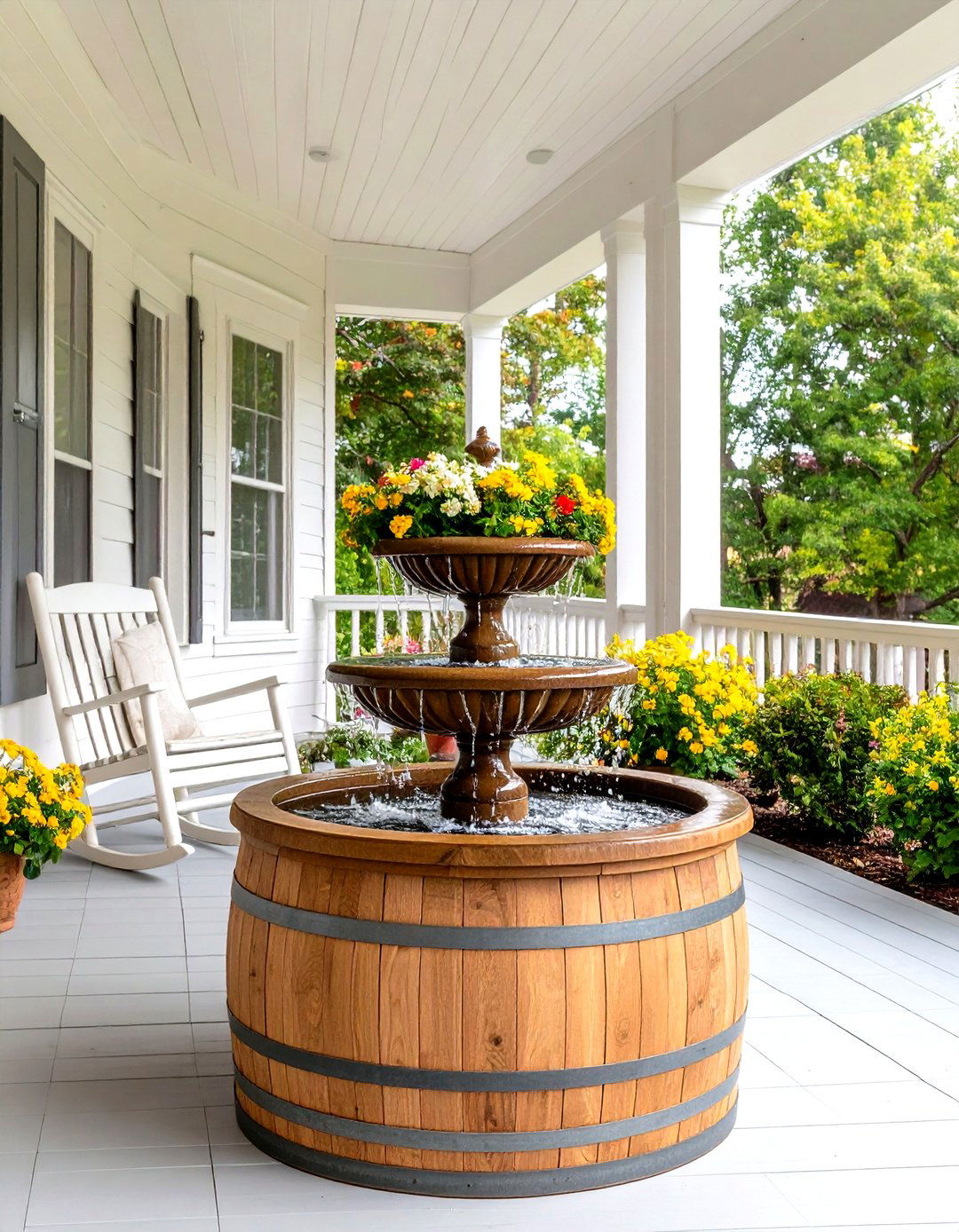 Incorporating a Small Water Feature - 30 rustic front porch decorating ideas